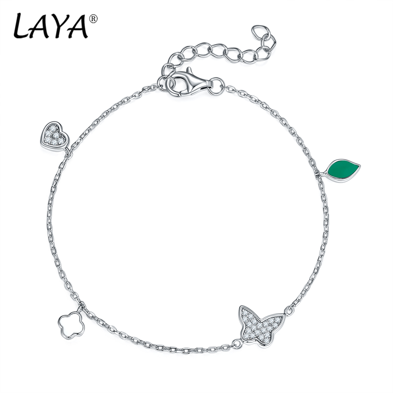 

Laya Silver Butterfly Charm Bracelet For Women 925 Sterling Silver Fashion High Quality Zirconium Fine Jewelry Clover Heart Leaf White Enamel 2022 Trend