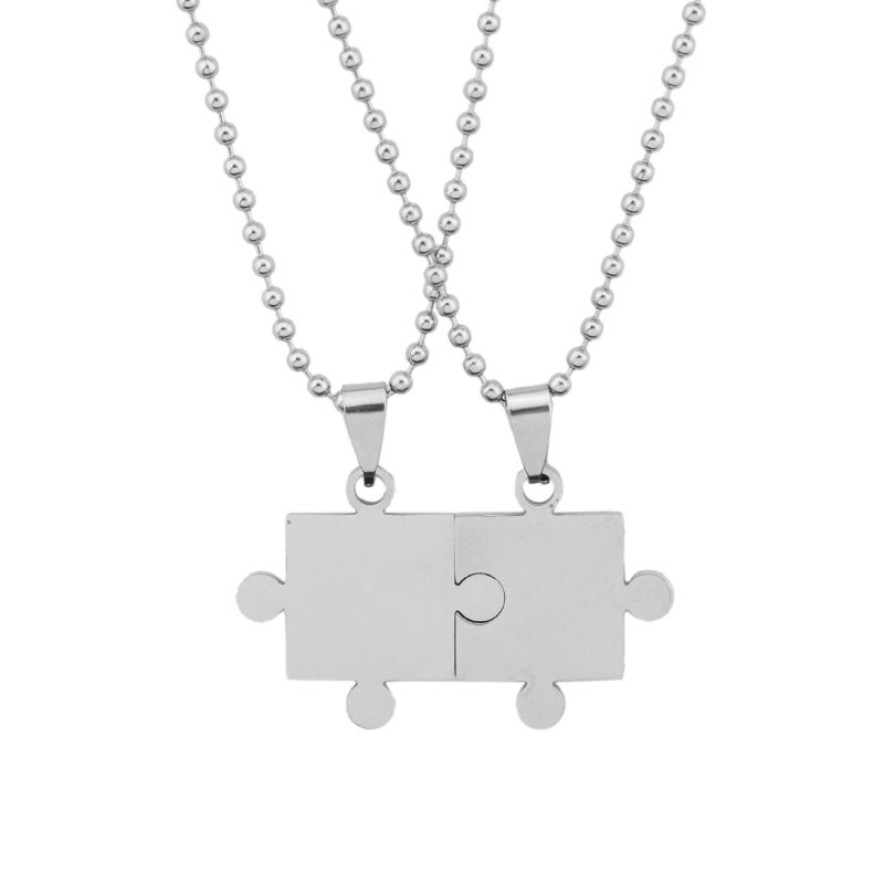 

Stainless Steel Simple Fashion Pendant Jewelry Puzzle Men and Women Couple Necklace Fade Free Sweater Chain Valentine's Day Gift