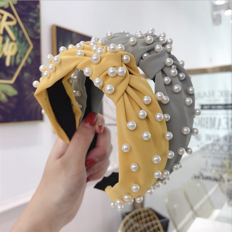 Fashion hair accessories women fabric solid color headband full of beads and knotted wide-brimmed headbands girl wild hair band