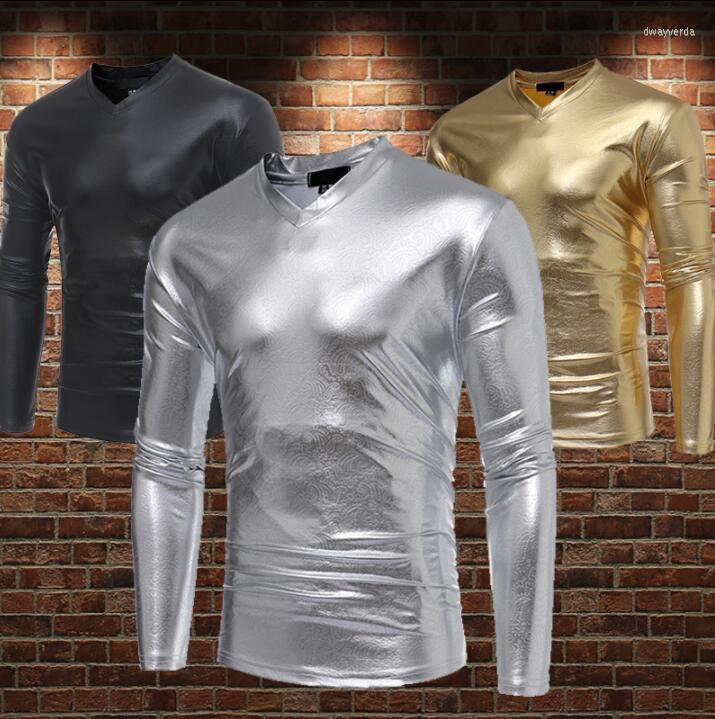 

Men' Dress Shirts Punk Slim Shirt Men Long Sleeve Teenage Metallic Bright Embossed Bronzing Mens Personality Stage SingerMen' Dway22, Black