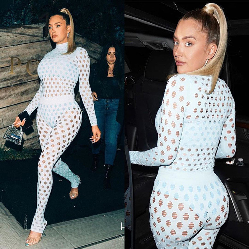 

Tracksuits Clothes Womens Designer Club Party Hollow Out See Through 2 Piece Pant Matching Set Women Turtleneck Shirt Tops Leggings Skinny Outfit for Ladies Woman, Blue