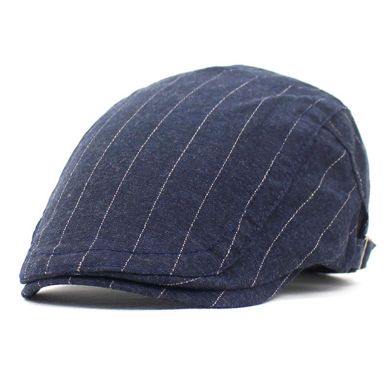 

Berets 2022 Four Seasons Fashion Joker Cotton Striped Sboy Caps Men Flat Peaked Cap Women Painter Beret Hats 03Berets, Black