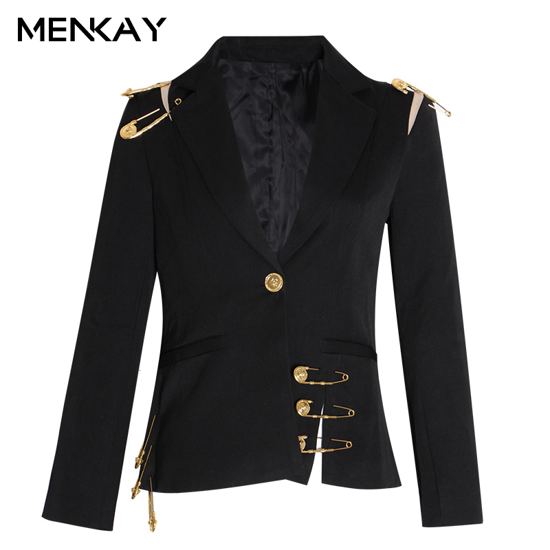 

Hollow Out Patchwork Lace Up Women' Blazer Notched Long Sleeve Slim Elegant Female Suit 2019 Autumn Fashion New 220421, Black