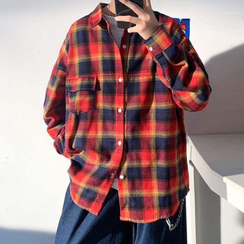 

Men's Plaid Long Sleeve Shirts 2022 Fashion Woman Casual Oversize Shirt Harajuku Style Male Clothing Vintage Tops, Redge