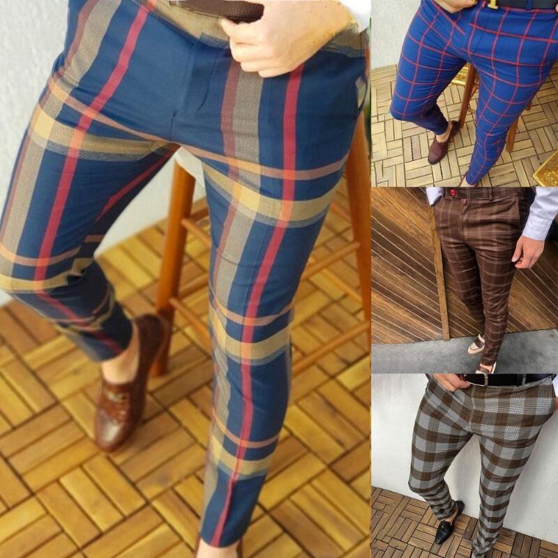 

Men's Suits & Blazers Slim Fit Men Trousers Plaid Pants Comfortable For Work Formal Spring WorkMen's, Blue