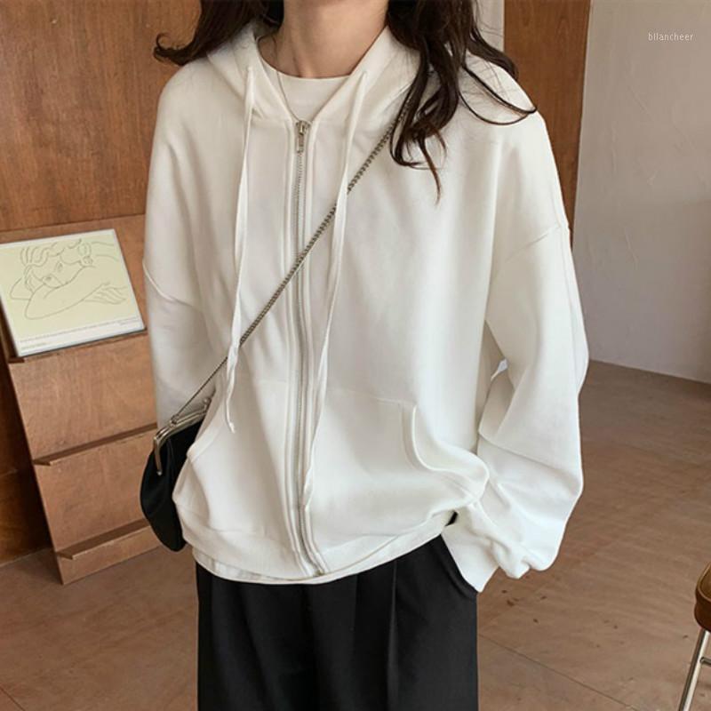 

Women's Jackets Women Simple Harajuku Slouchy Drawstring Long Sleeve Student Cute Coats Spring Autumn Zip-up Outerwear Casual Chic, Black