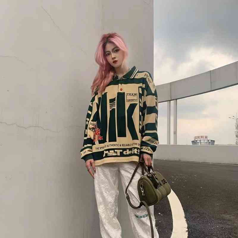 

Top Quality hoodie cpfms co branded air Us high street letter printed loose half button polo shirt long sleeve fashion brand short sleeve T-shirt, Green