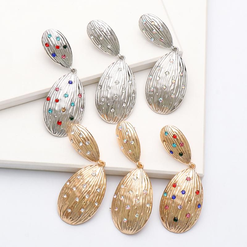 

Dangle & Chandelier Exaggerated Oval Rhinestone Gold Metal Drop Earrings Statement Luxury Ear Ring Jewelry Accessory For WomenDangle