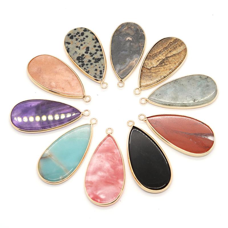 

Pendant Necklaces 2pcs/pack Water Drop Shaped Stone Pendants Natural Semi-precious DIY For Making Necklace Earrings 20x40mm 12 ColorsPendant