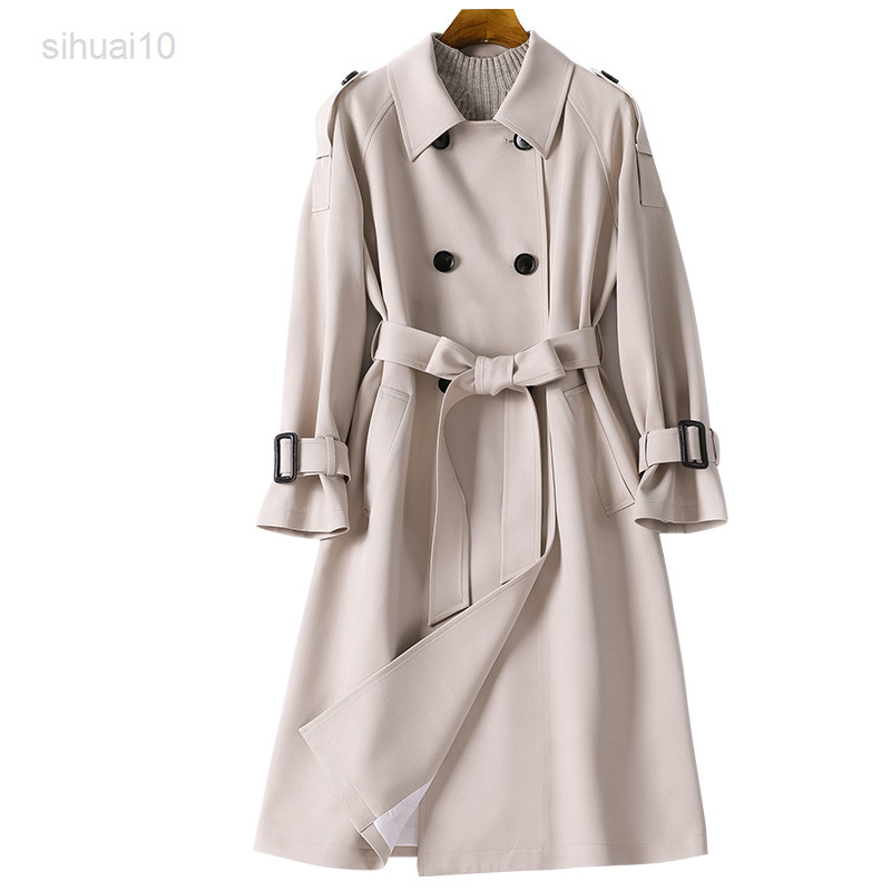 High Quality Women Trenchcoat New Spring Autumn Korean Long Overcoat Jackets Slim Large Size Double-Breasted Windbreakers Woman L220725