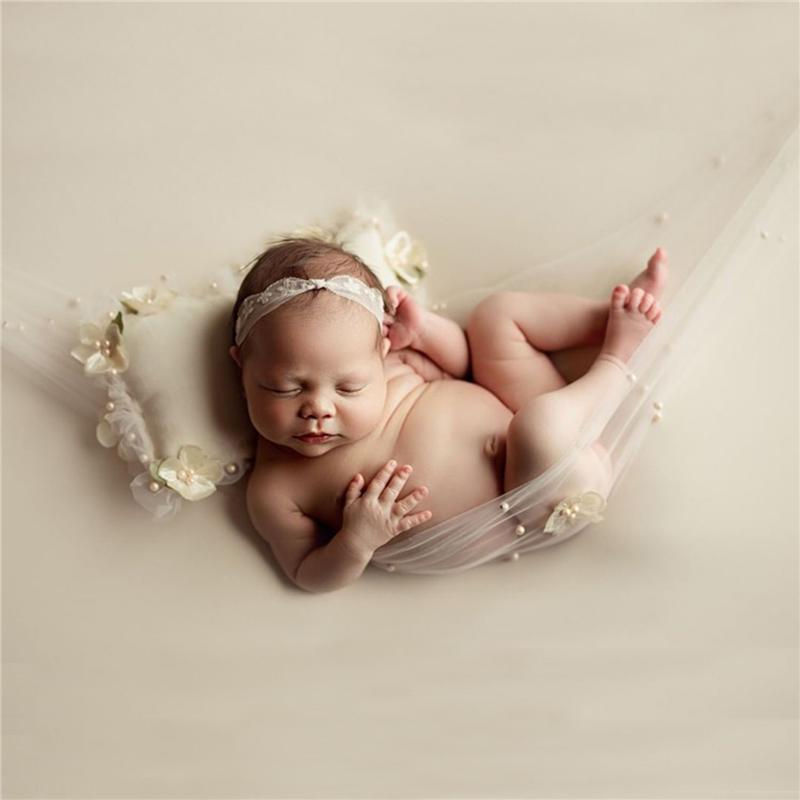 

Blankets & Swaddling Born Baby Pography Wraps Gauze Flower Pearls Veil Wrap Swaddle Backdrop Blanket Chiffon Background Big Sizes Po Props