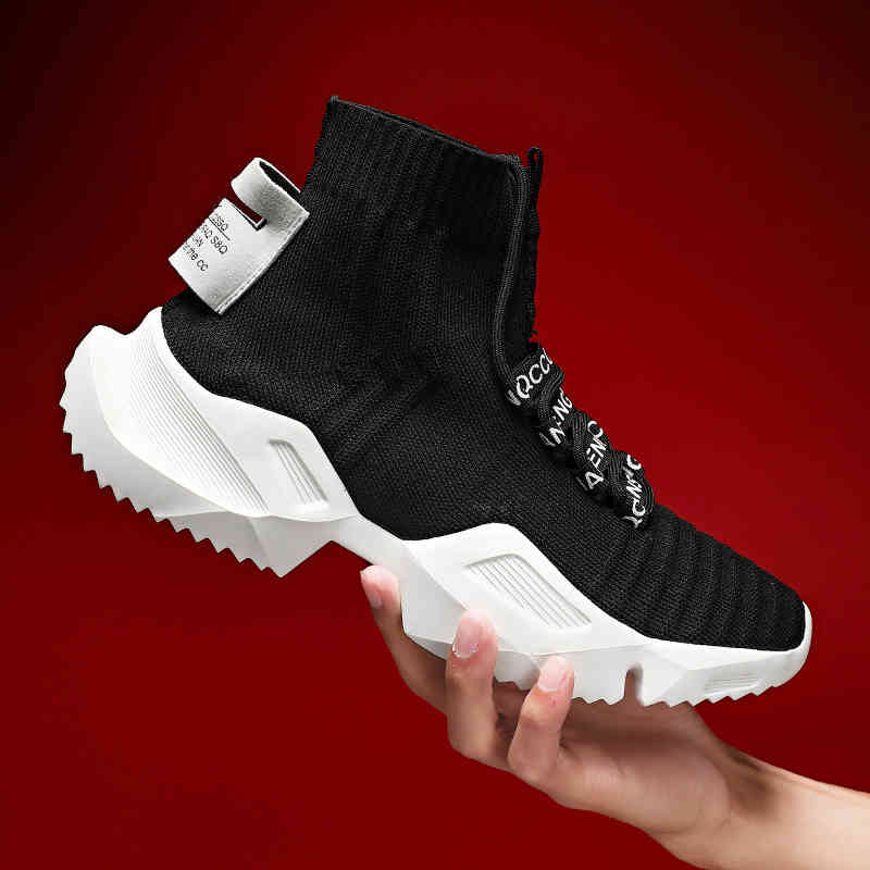 

St267 Original Men's Retro Sock Sneakers 47 High Chunky Breathable Teens Thick Bottom Casual Tennis Shoes Zapatos De Hombre, Black white