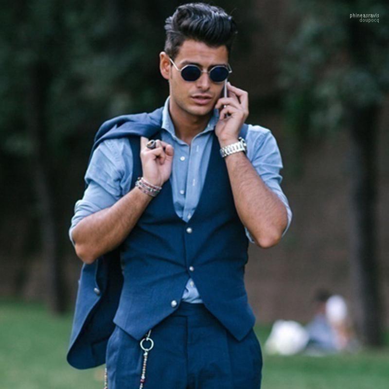 

Men' Vests Waistcoat Thin Section European And American Stars The Same Style Autumn Product Short Single Row Black Solid Color Sl Phin22, Blue