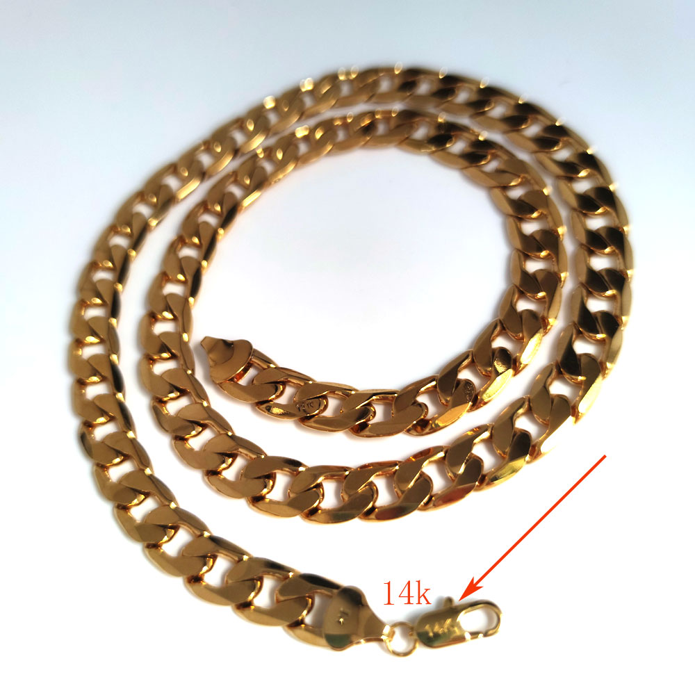 14k Solid Fine Gold Stamped GF 24in 10mm Smooth Men Mariner Chain Necklace