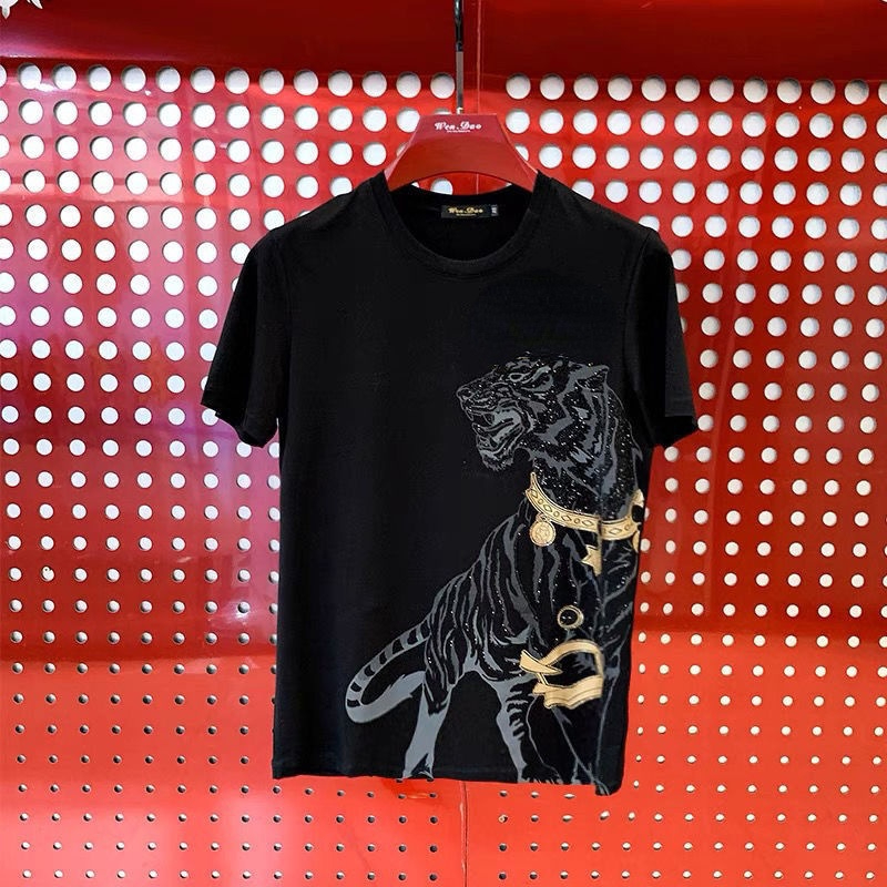 

High quality men's t shirt trendy brand DG tiger head diamond short-sleeved T-shirt fashion loose hip-hop round neck top ins hot selling tshirts, White