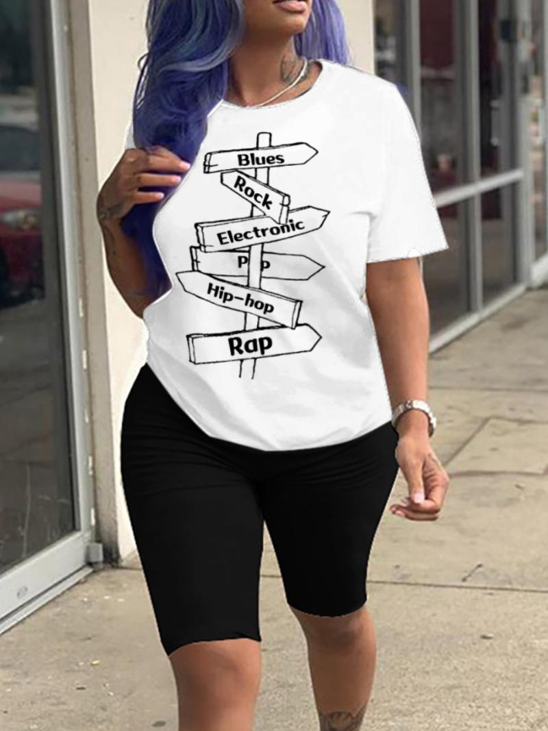 

Women's Plus Size Tracksuits Shorts Set Hip Hop Letter Print Female Polyester Casual Regular Short Sleeve O Neck Matching OutfitsWomen's, White