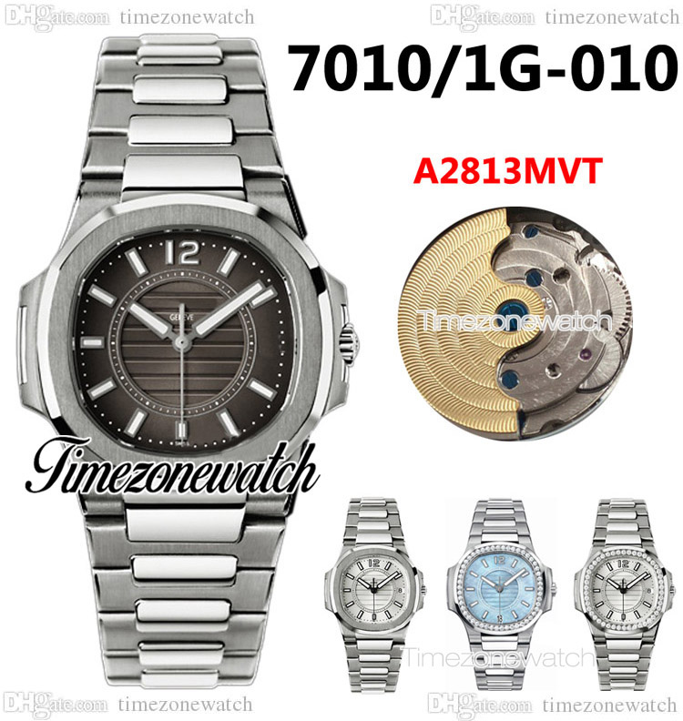 

New 30mm Nautilus 7010/1G-010 Automatic Womens Watch 7010/1 Black Textured Dial Stick Markers Stainless Steel Bracelet Sport Ladies Watches Timezonewatch E225B, E225 (2)