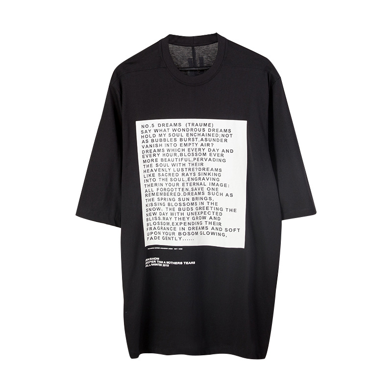 

High Street Rick Men' T-Shirts Cotton Short Sleeves Designers Round T Shirt Owens Womens Tshirts Streetwear Casual Tees Man Clothing, Black