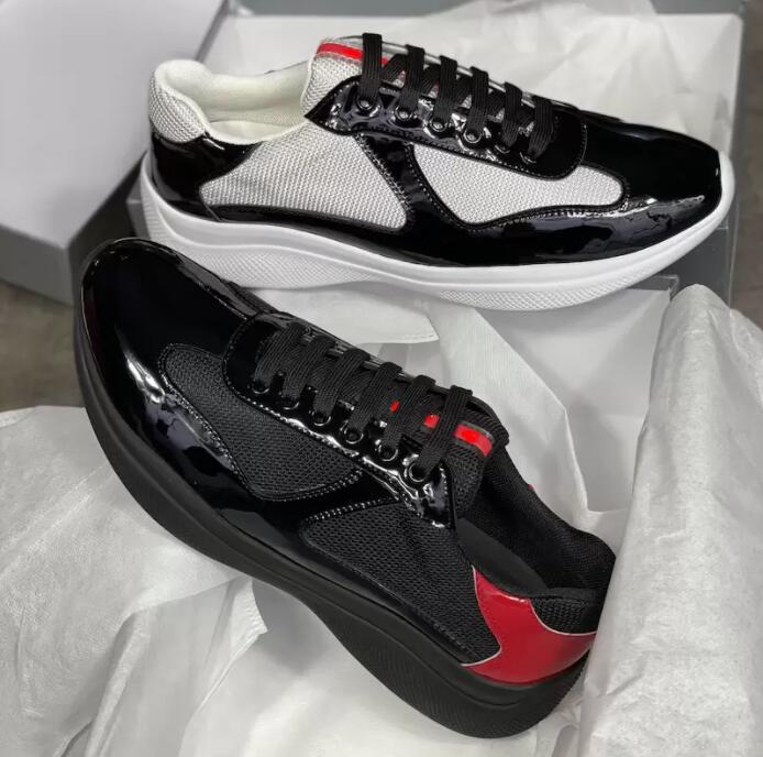 

America Cup Designer Casual Shoes Sneakers Top Patent Leather Flat Trainers Black Blue Mesh Lace-up Nylon Runner Shoes 38-45, 20