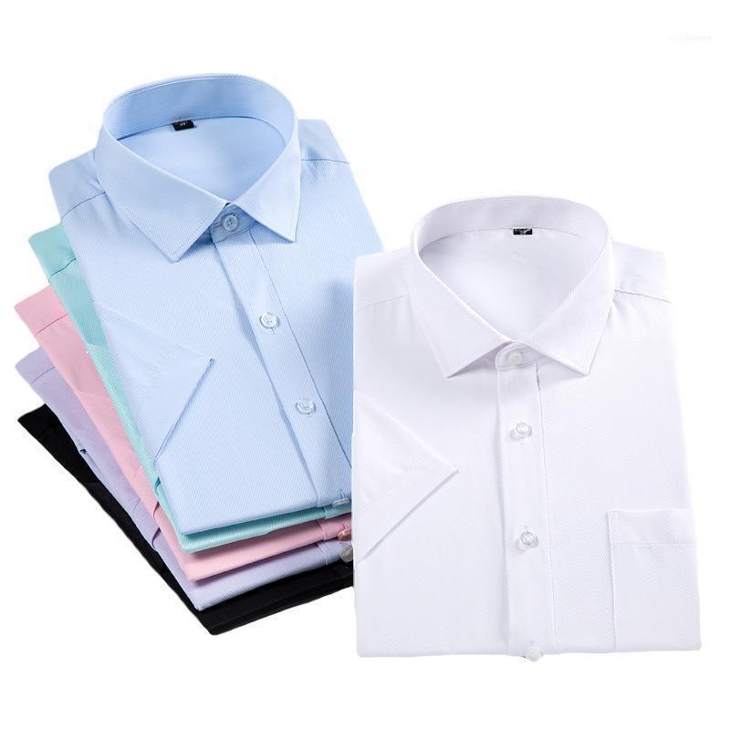 

Slim Men Short Sleeve Shirt Solid Male Have Pockets Non-ironing Clothing Fit Business Shirts 2022 White Blue Black Red Men's Casual, 73-1