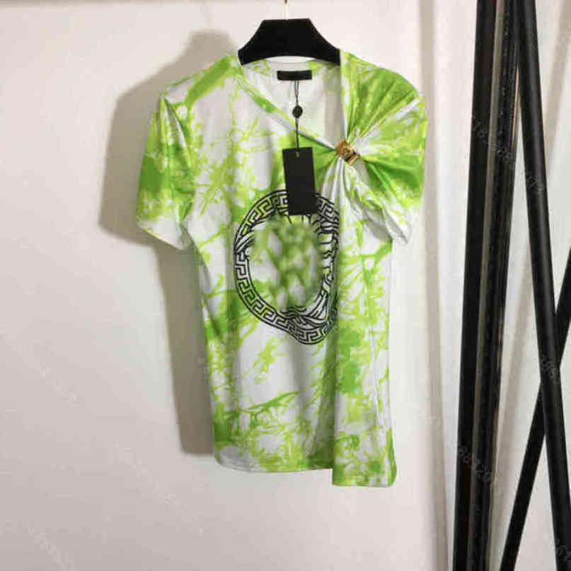 

21ss designer clothes women cotton T shirt dress high definition printing fashion short sleeve t-shirt graphic pack pullover metal buttons 3 color sweater wholesale, Supplementary price difference