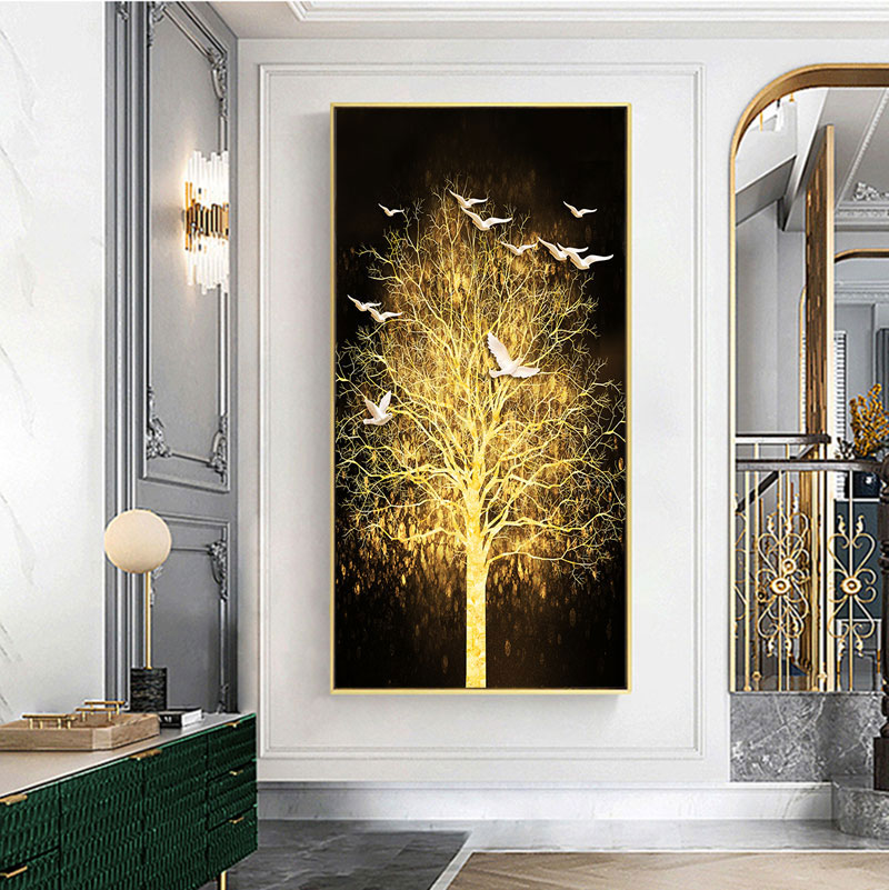 

Golden Tree of Life Canvas Poster Print Modern Abstract Gold Leaf Wall Art Painting Nordic Living Room Decoration Picture Cuadro