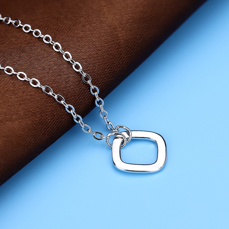 

Square Pendant Hollowed Out Simple Imitation Silver Necklace Geometric Jewelry Women's Short Clavicle Chain
