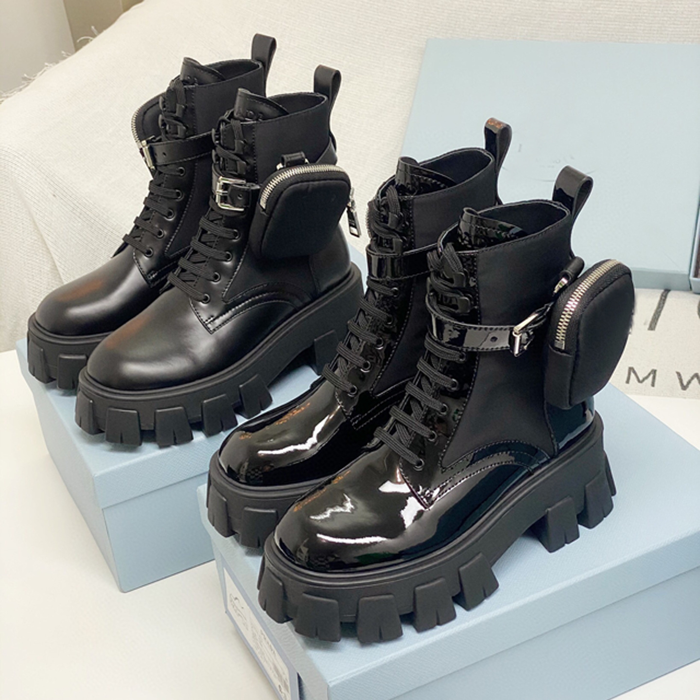 

Designer Combat Boots Fashion Black Ankle Rois Platform Boot For Woman Real Leather Winter Cowboy Booties With Pouch, Matte