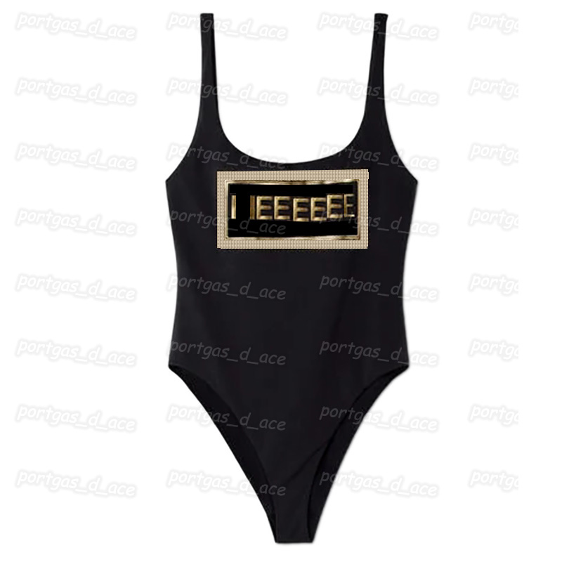 

Gold Printed Womens Swimwear Black One Piece Padded Swimsuits Vintage Summer Beach Bathing Suit, Black with label fv#03