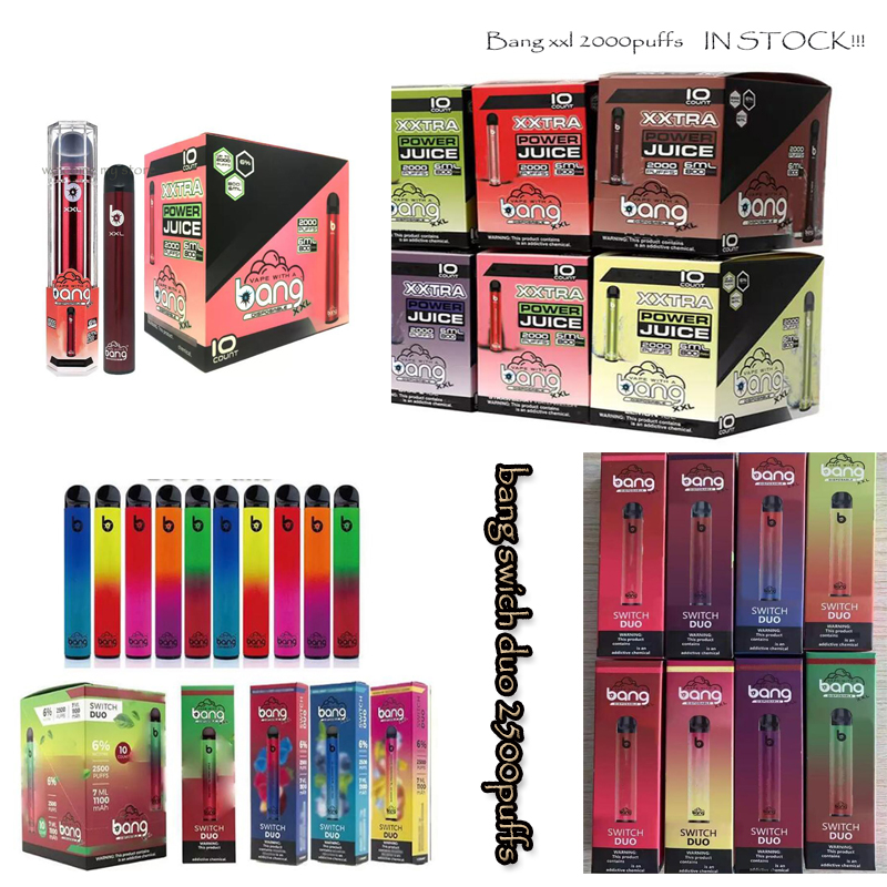 

Bang XXL Disposable Vape Pen Electronic Cigarettes Device 800mAh Battery 6ml Vapors 2000 Puffs SWITCH DUO 2500puffs Kit gunnpod elux legend esco bar