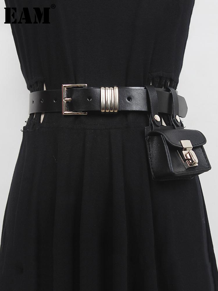 

Belts [EAM] Pu Leather Black Mini-bag Long Wide Belt Personality Women Fashion Tide All-match Spring Autumn 2022 1DE8110