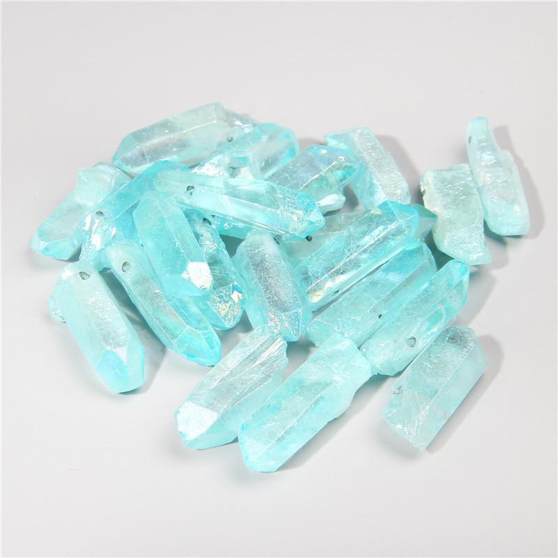 

Pendant Necklaces 10pcs Transparent Blue Stick Raw Crystal Quartz Point Beads Loose Cluster Necklace Pendants Gifts Bulk