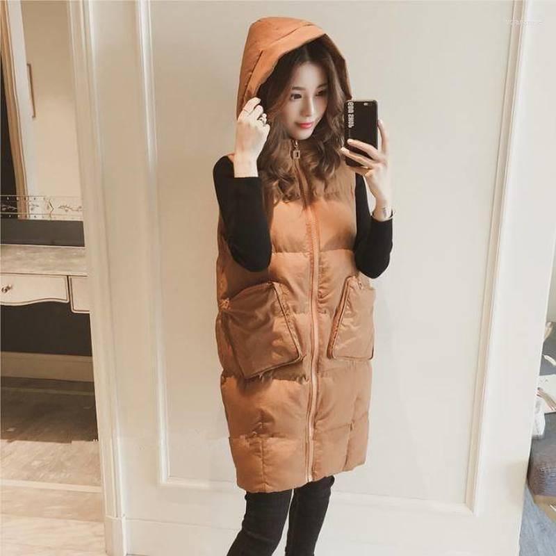 

Women's Vests Autumn / Winter Women Vest Waistcoat Long Down Cotton Jacket Loose Oversize Bread Sleeveless Hooded With Pocket Luci22, Green