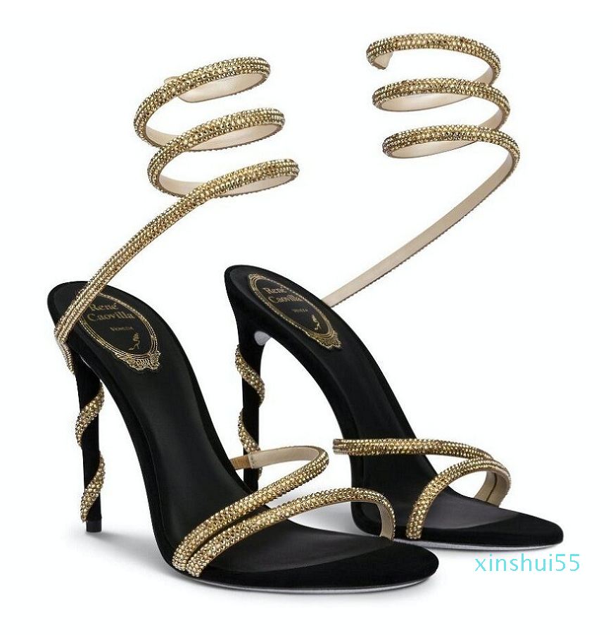 

Perfect Summer Jewel Sandals Shoes Bridal Wedding Caovillas Designer Women's High Heels Crystal Strappy Lady Pumps Gladiator