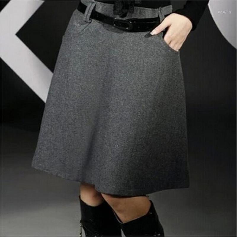 

Skirts 2022 Fashion Women Autumn Winter Woolen Skirt High Waist A-Line Plus Size Casual Saias, Dark grey