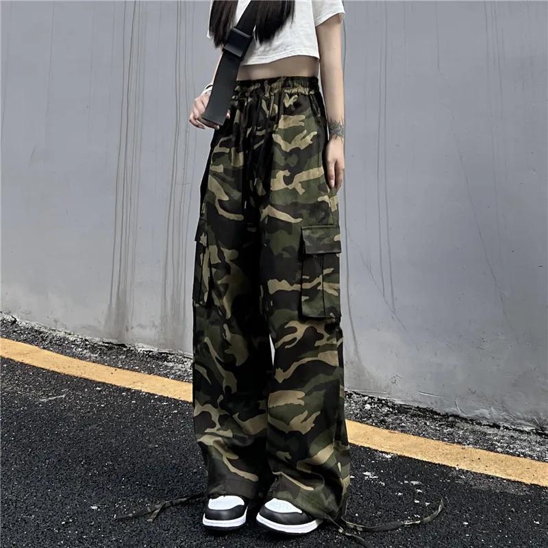 

Women's Pants & Capris Vintage Camouflage Women Cargo Summer Loose High Waist Harajuku Wide Leg Fashion Korean Streetwear Straight TrousersW, Picture