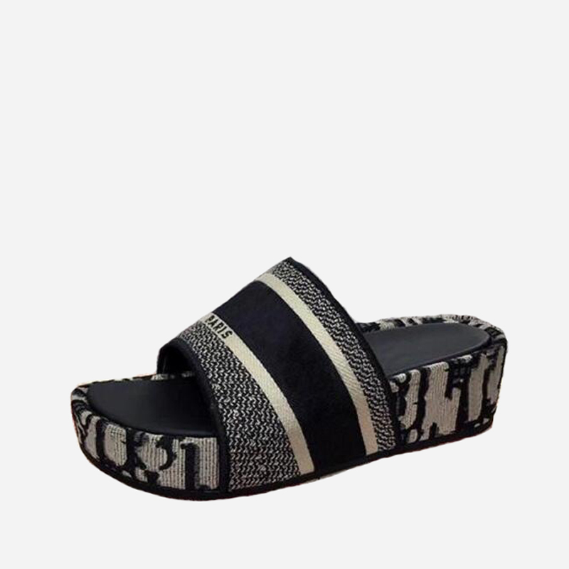 

Party Beach Slipper brand Designer Slides Embroidered Cotton Women Platform Sandal Fashion Dress Shoes Summer, Color2