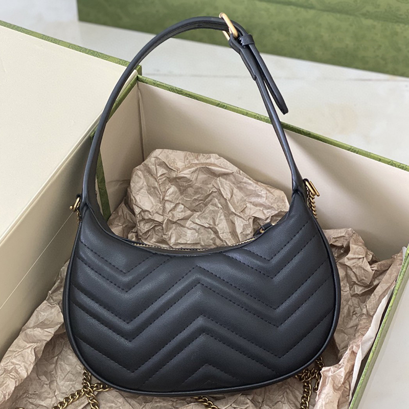 

5A Top Quality Underarm Bag Classic Leather Designer Bag Women Fashion Handheld Diagonal Half Marmont Wallet, Box