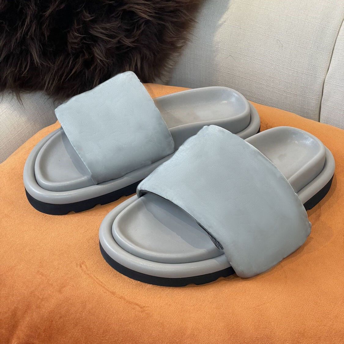 

Pool Pillow Comfort Sandals Designer Velcro Slippers Women Mule Slipper Lady Nylon Shoes Strap Men Leather Sandal Sunset Flat Rubber Outsole Slide