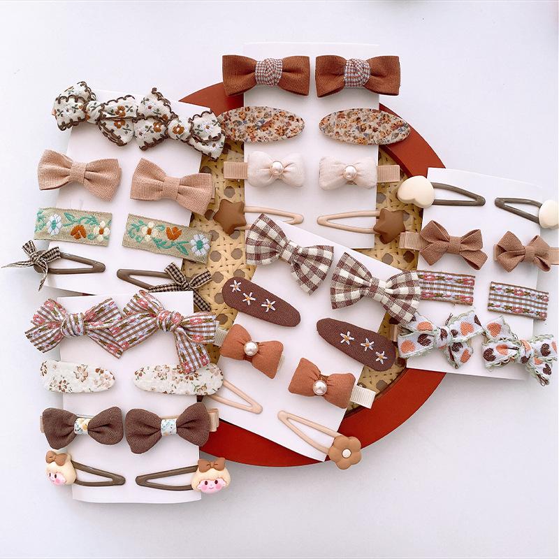 

Hair Accessories 8Pcs Kawaii Hairpins Set Bows Floral Fabric Clip For Baby Girls Brown Ponytail Headwear Korean Kids StuffsHair