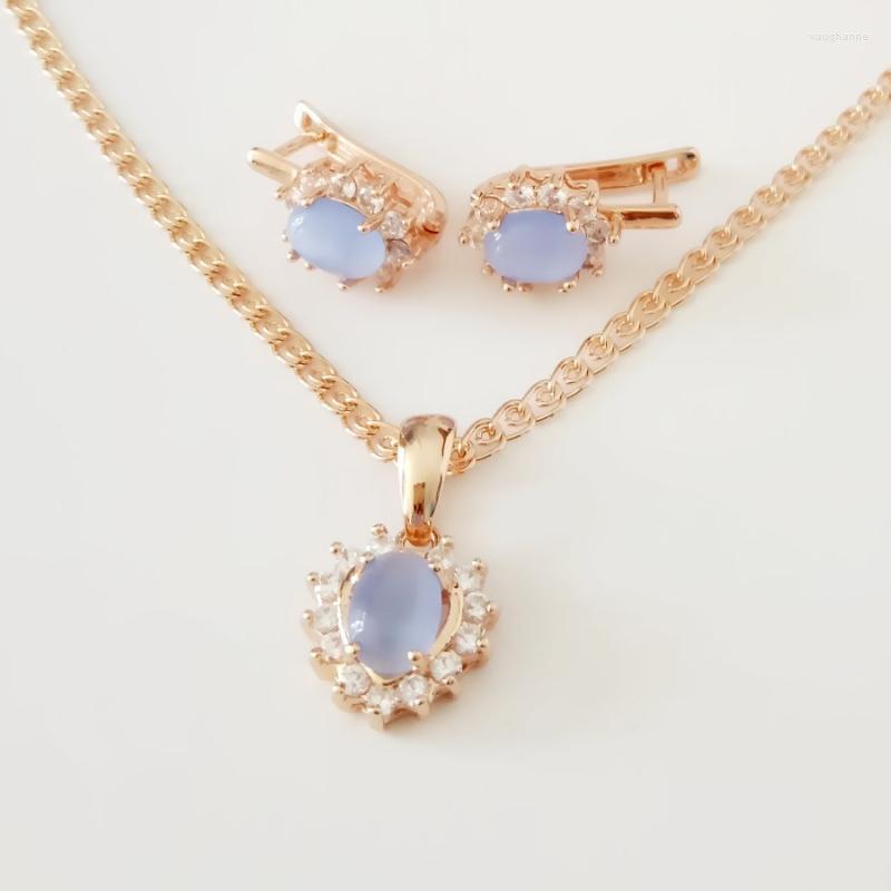

Earrings & Necklace Bridal Jewelry Set Luxury Rose 585 Gold Color Women Heart Shape Earring Sets Wedding GiftEarrings, As pic