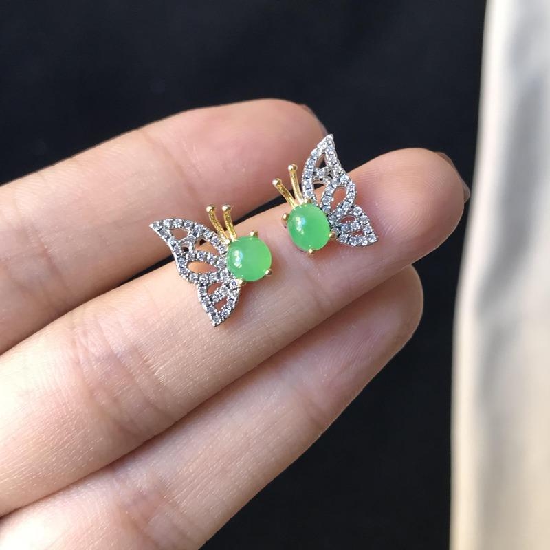 

Dangle & Chandelier Natural Hetian Jade Jadeite Diamond Butterfly Stud Earrings Romantic Fresh And Beautiful Women's Brand Silver Jewelr