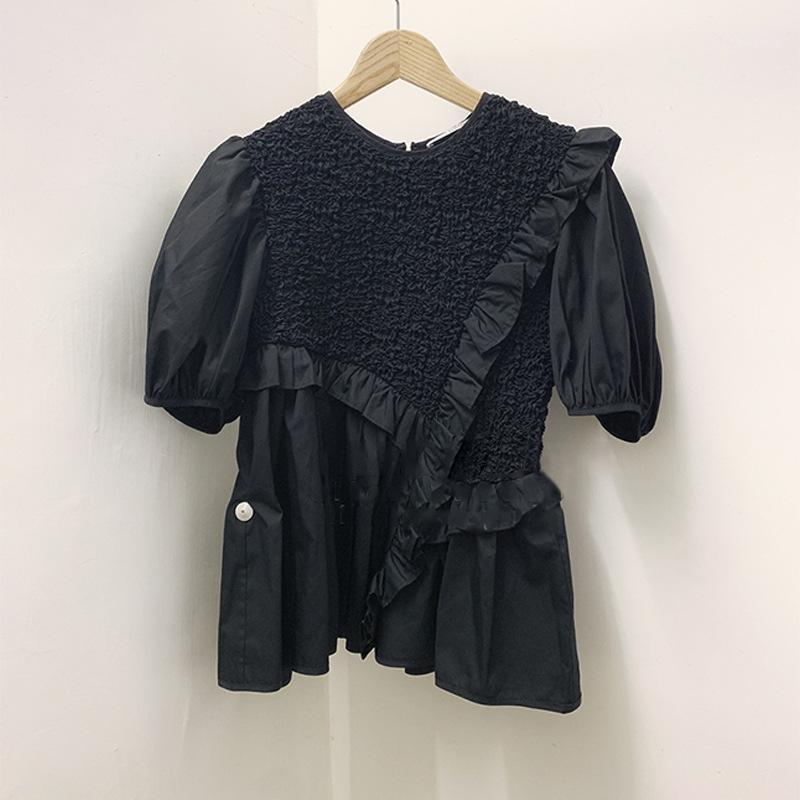 

Women' Blouses & Shirts 2022 Embroidered Short-sleeved Slim Cotton Shirt T-shirt, Black