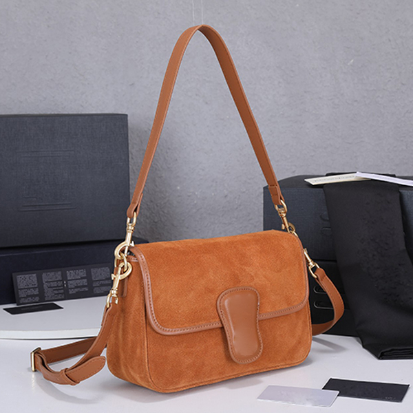

High quality Classic Clutch Suede chain single shoulder bag cowhide women's Portable Messenger Bag flap buckle strip satchel axillary tote bags y Vintage concise, Black suede