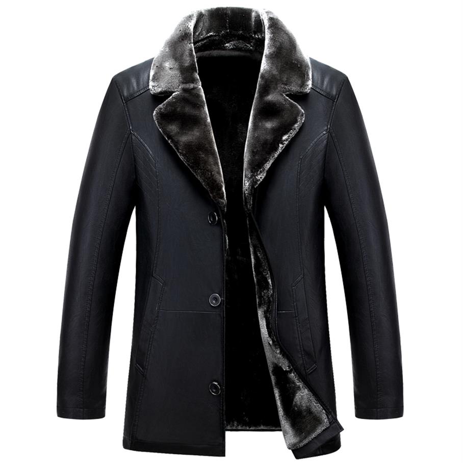 

Whole- Russian Winter Black leather jackets High quality Thick Warm Mens leather jacket and coat Fashion Casual Men's Clo1836