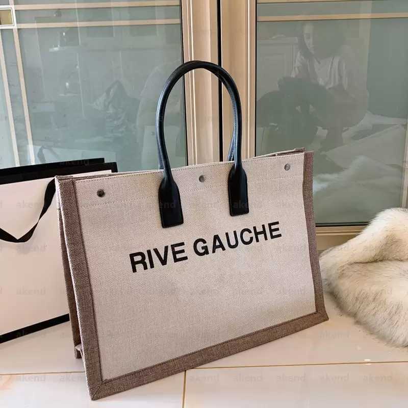 

High Quality Women's Tote Bags Rive Gauche Shopping Famous Fashion Linen Large Beach Luxury Designer Travel Crossbody, Black