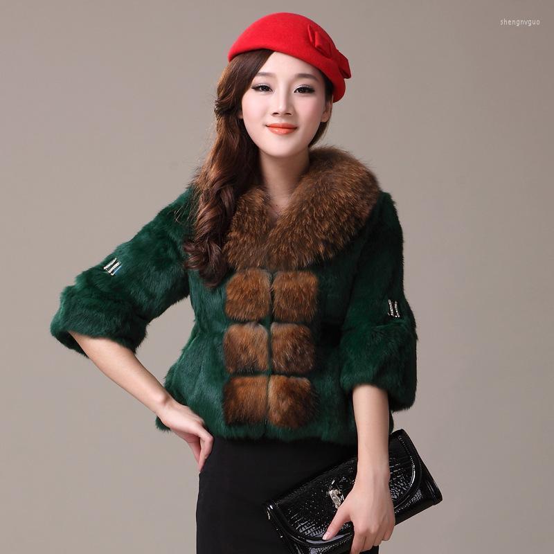 

Women' Fur & Faux 2022 Genuine Coat Women Full Pelt Jacket Female Large Real Raccoon Collar Winter Outwear YQ826, White