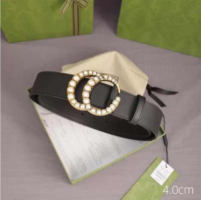 

Women Men Designers Belts Leather Black Classic Casual Womens mens Pearl Buckle Belt Ceinture Width 3.8cm With Box