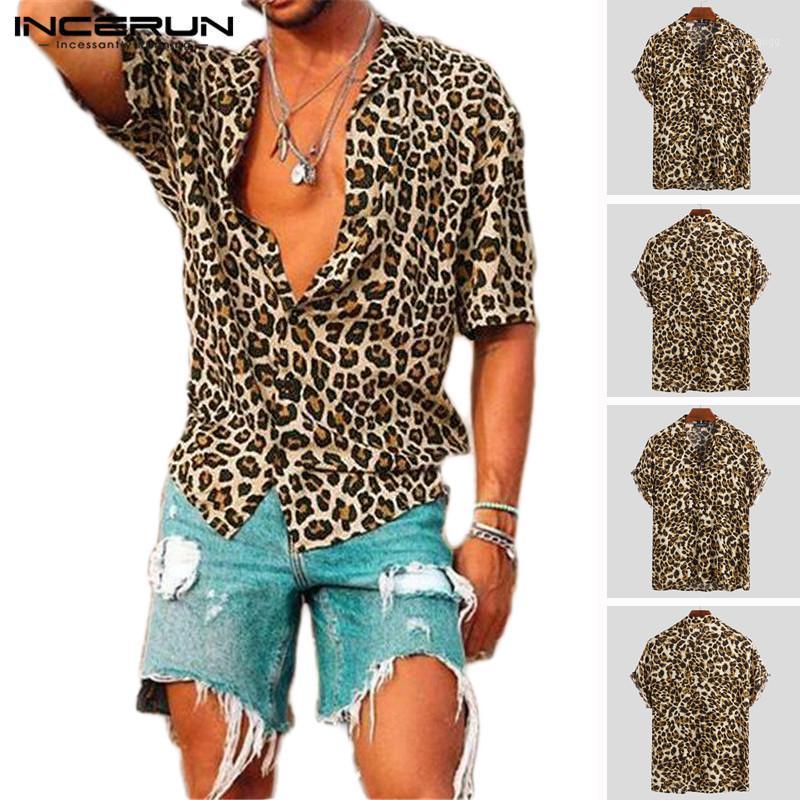 

Men' Casual Shirts Summer Short Sleeve Leopard Print Shirt Men Lapel Neck Loose Button Up Blouse Breathable Streetwear Sexy INCERUN 2022, Yelllow shirt