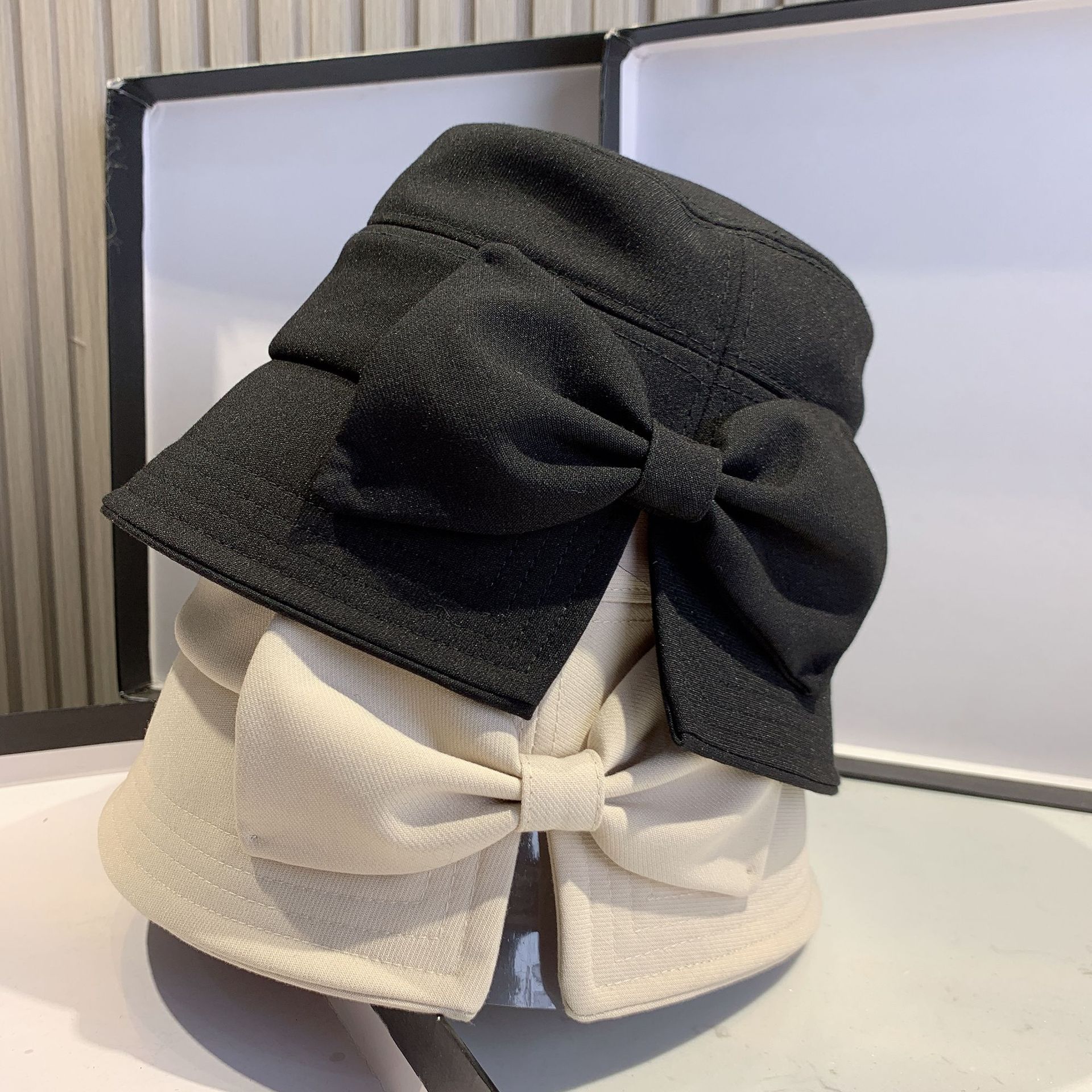 

Hat for Women Spring and Summer New Thin Bow Bucket Hat Girl Sun Protection Bucket Hat Korean Style Ins Face-Covering Fisherman, Khaki